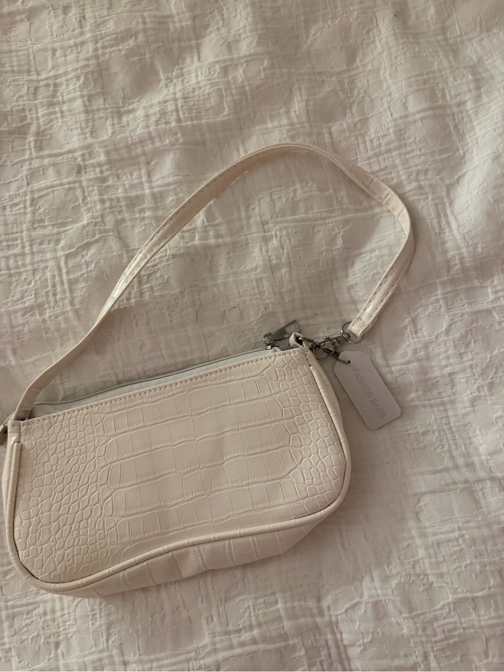 Croc-Texture Mini Shoulder Bag in Cream
